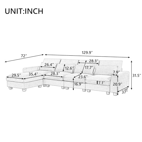 Modern Cloud Oversized L Shaped Sectional Sofa for Living Room with Ottoman(Light Gray)  
Upholstered Feather Filled L S