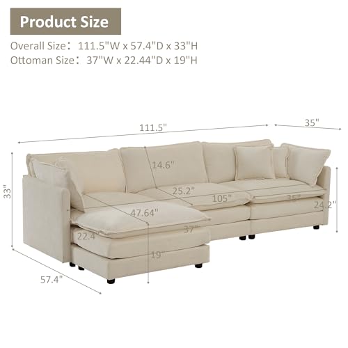 GNIXUU 111.5” Comfy Chenille Cloud Modular Sectional Sofa, L Shaped for Living Room and Apartment(Camel)  
GNIXUU 111.5”