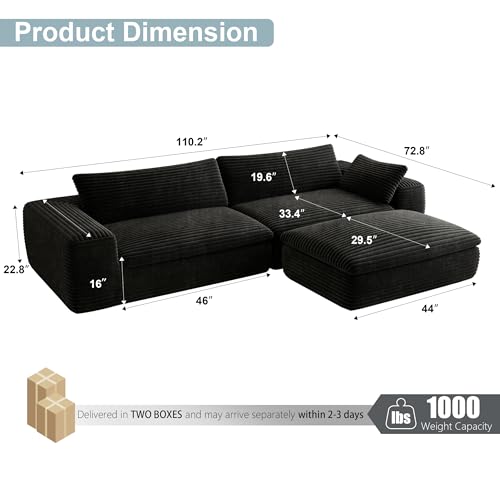 110'' No Assembly Living Room Sectional Couch for Family in Box, 4 Seater Boneless L Shaped Cloud Couch with Ottoman
|