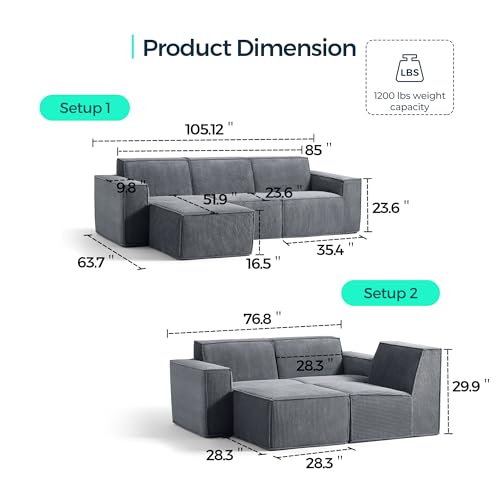 Bluish Grey LINSY HOME 105" Oversized Modular Sectional Sofa for Living Room with No Assembly Required
| Bluish Grey LI