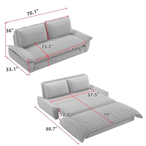 3-in-1 Convertible Sleeper Sofa Bed Queen Size for Small Space Apartment - Velvet Futon Loveseat Lounge Chaise with Thic