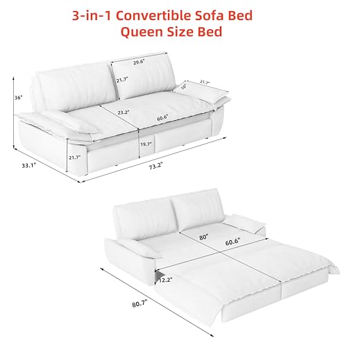 3 in 1 Multi-Functional Convertible Sleeper Sofabed Queen Size for Living Room with Pillow-top Armrest
| Modern Oversiz
