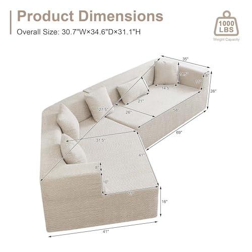 GNIXUU Beige 127.5 in Curved Sectional Sofa for Living Room with 5 Pillows, Deep Seat, No Assembly Required
GNIXUU Moder