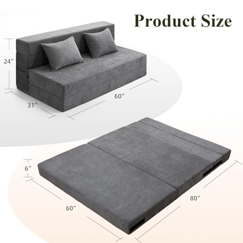 HOMFINE Folding Sofa Bed - Convertible Sleeper Chair for Living Room
| HOMFINE Fold Out Couch with Pillow - Grey Futon