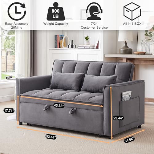 3 in 1 Convertible Sleeper Sofa Bed, Futon Couches for Living Room with Side Pocket | Darkgray Velvet Fabric
| 3 in 1 C