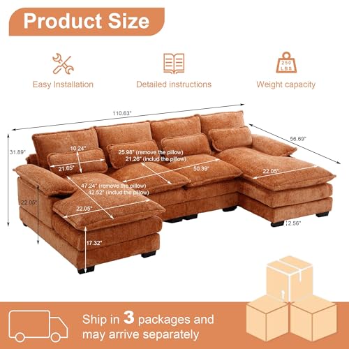 GNIXUU 110" U Shaped Sectional Sofa for Living Room Comfort and Modern Style
| GNIXUU Memory Foam Sleeper Double Chaise