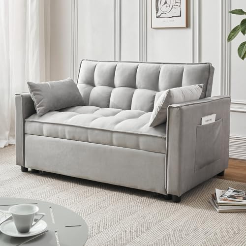 Modern 3 in 1 Convertible Sleeper Sofa Grey for Living Room and Bedroom
| Futon Sofa Bed with Adjustable Backrest and S