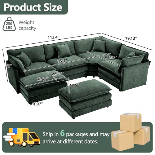 GNIXUU Green Oversized Chenille Modular Sectional Sofa for Living Room 6 Seater
| GNIXUU Green Convertible 6 Seater L S