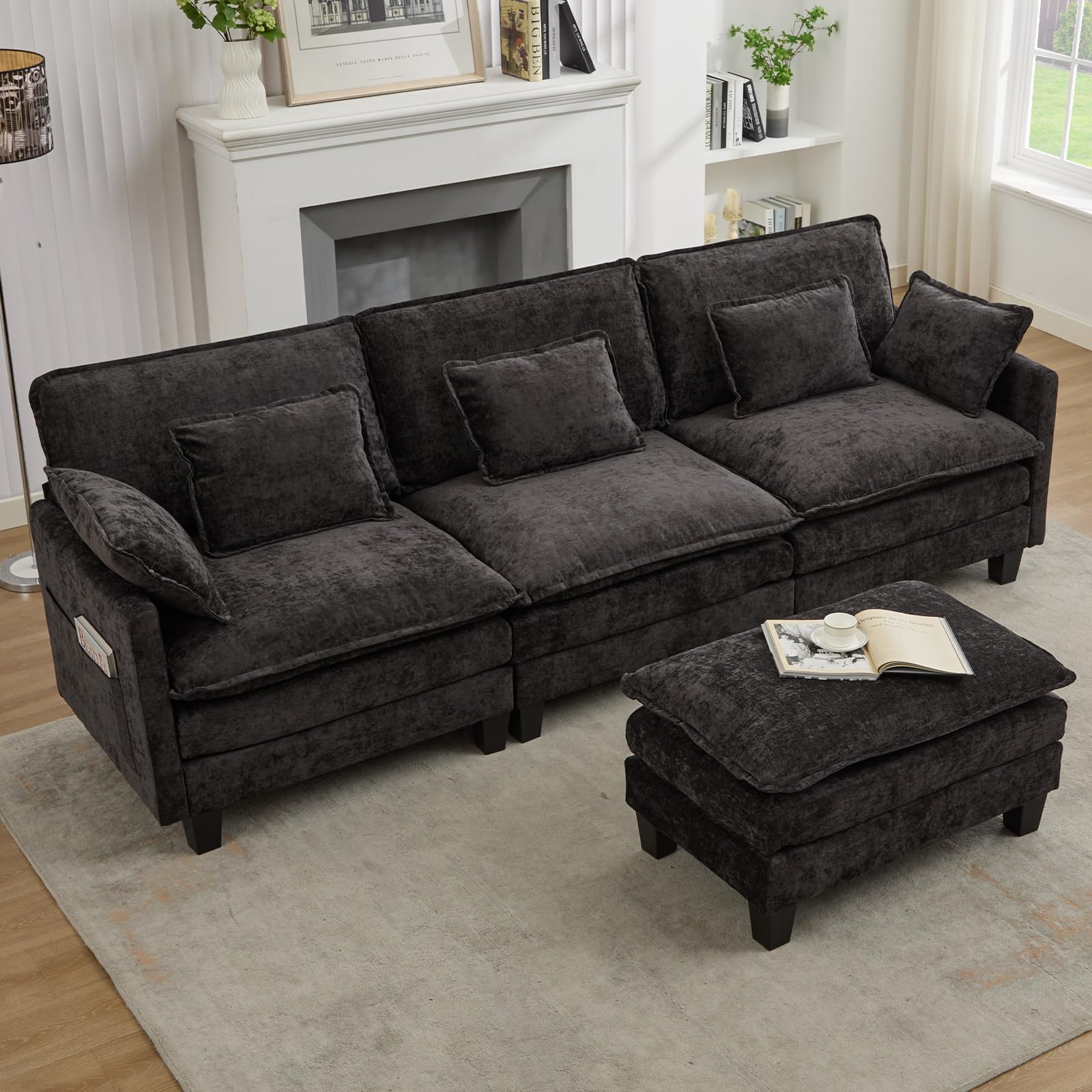113" Modular Sectional Sofa Cloud Couch with Ottoman for Living Room Apartment Studio Black 3-Seater
| Comfy Chenille S