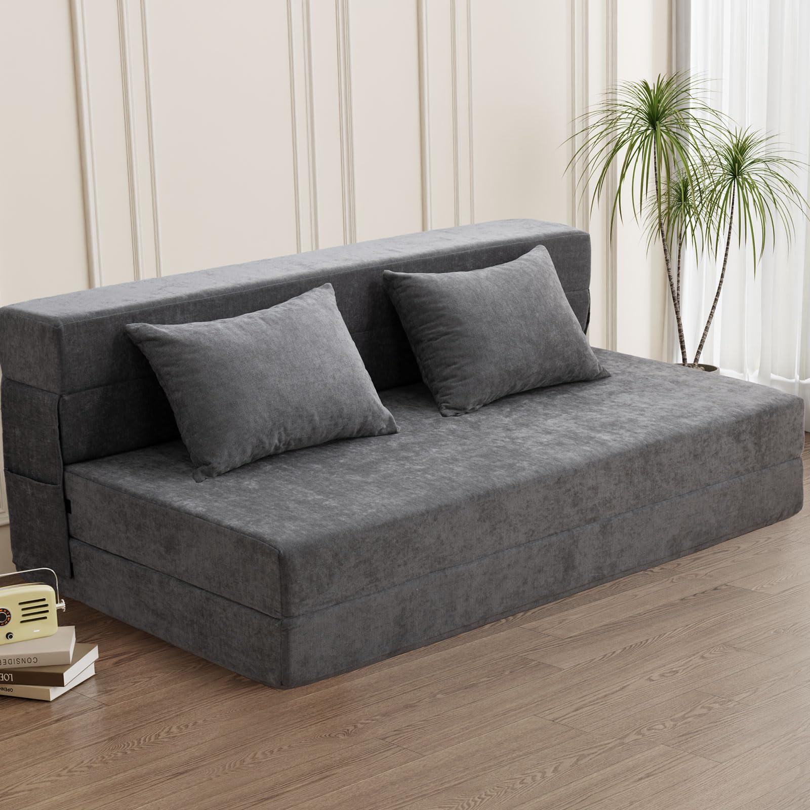 HOMFINE Folding Sofa Bed - Convertible Sleeper Chair for Living Room
| HOMFINE Fold Out Couch with Pillow - Grey Futon
