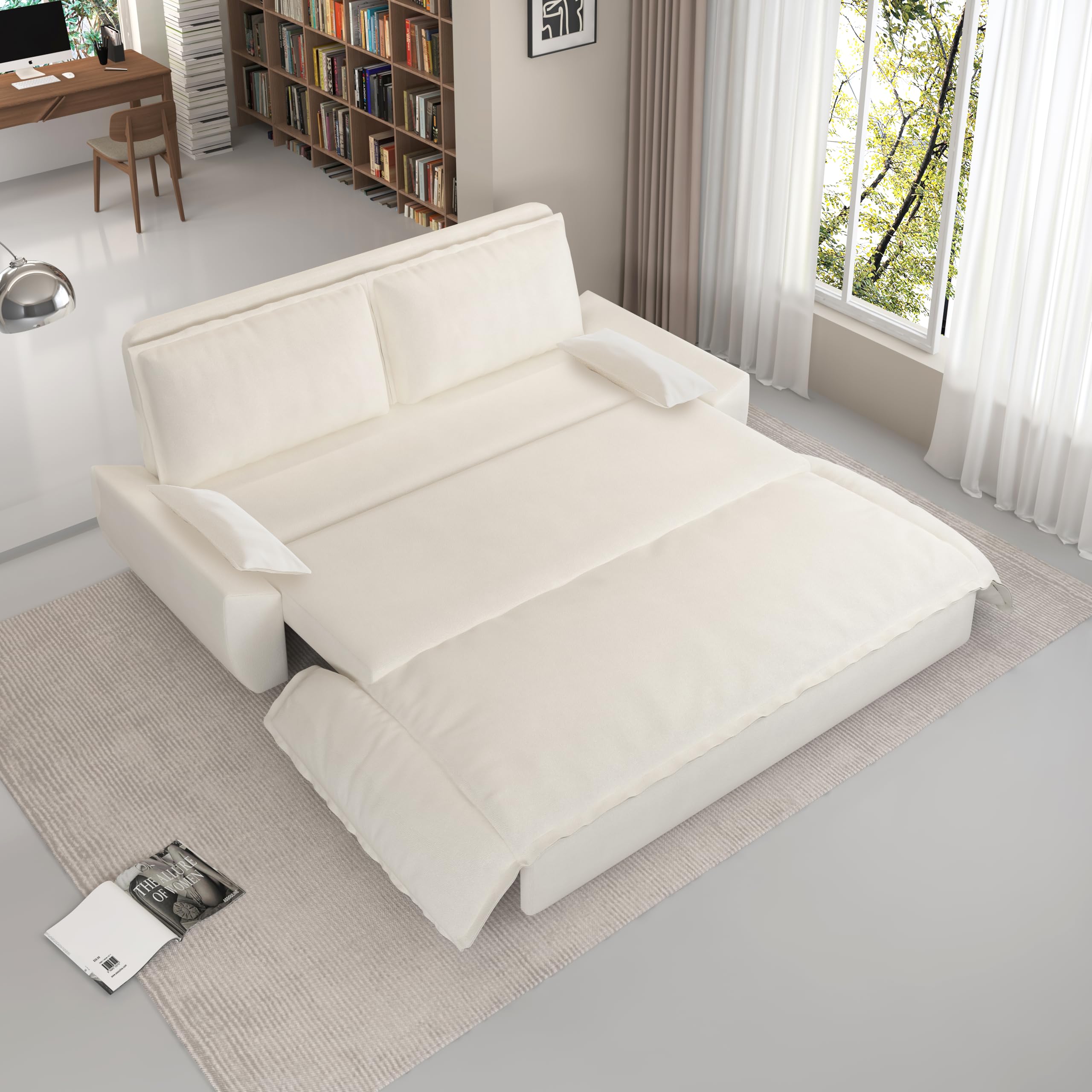 3-in-1 Convertible Sleeper Sofa Bed Queen Size for Small Space Apartment - Velvet Futon Loveseat Lounge Chaise with Thic