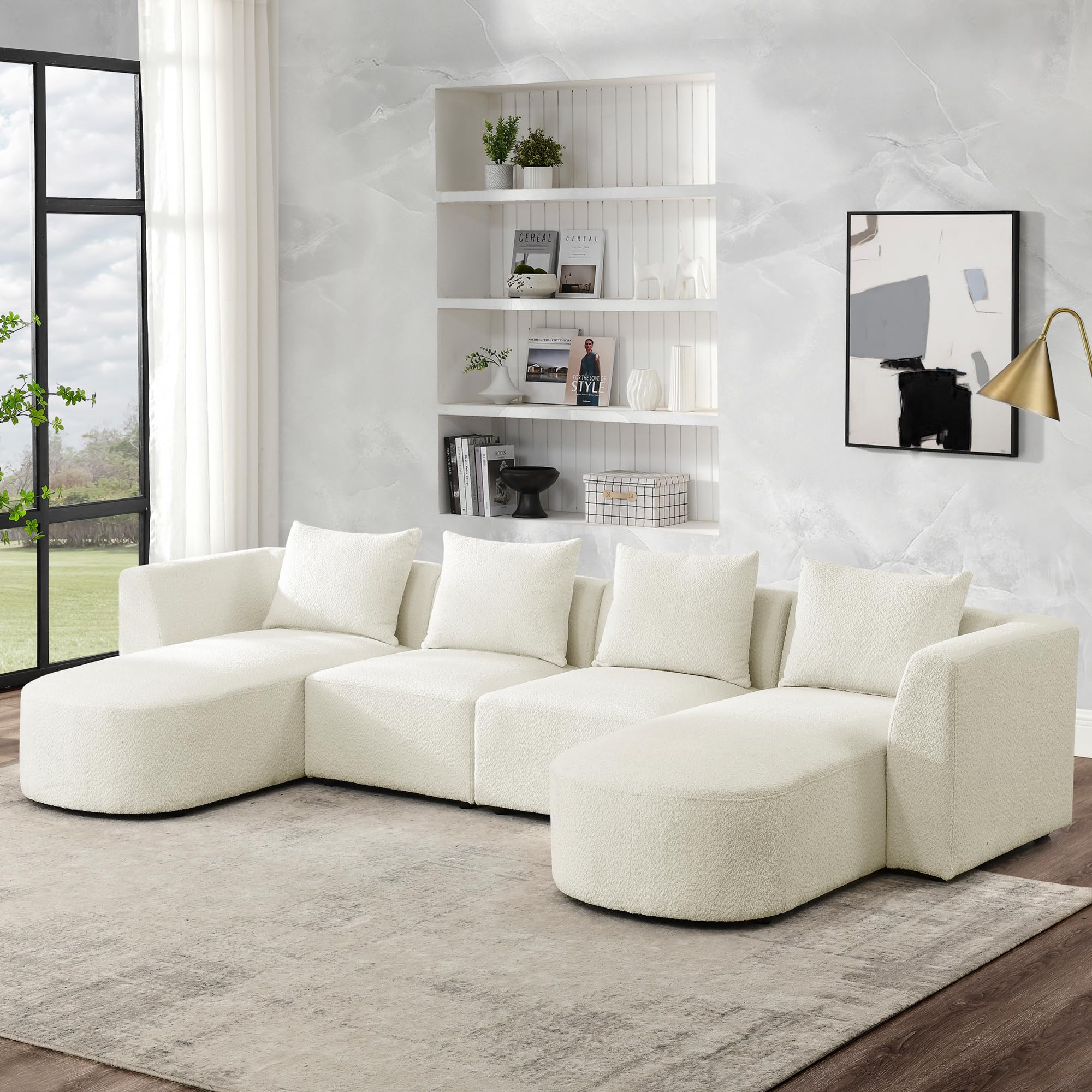 GNIXUU Modern Minimalist U-Shaped Sectional Sofa for Living Room and Office (117Inch Beige)
| GNIXUU Comfy Beige Double