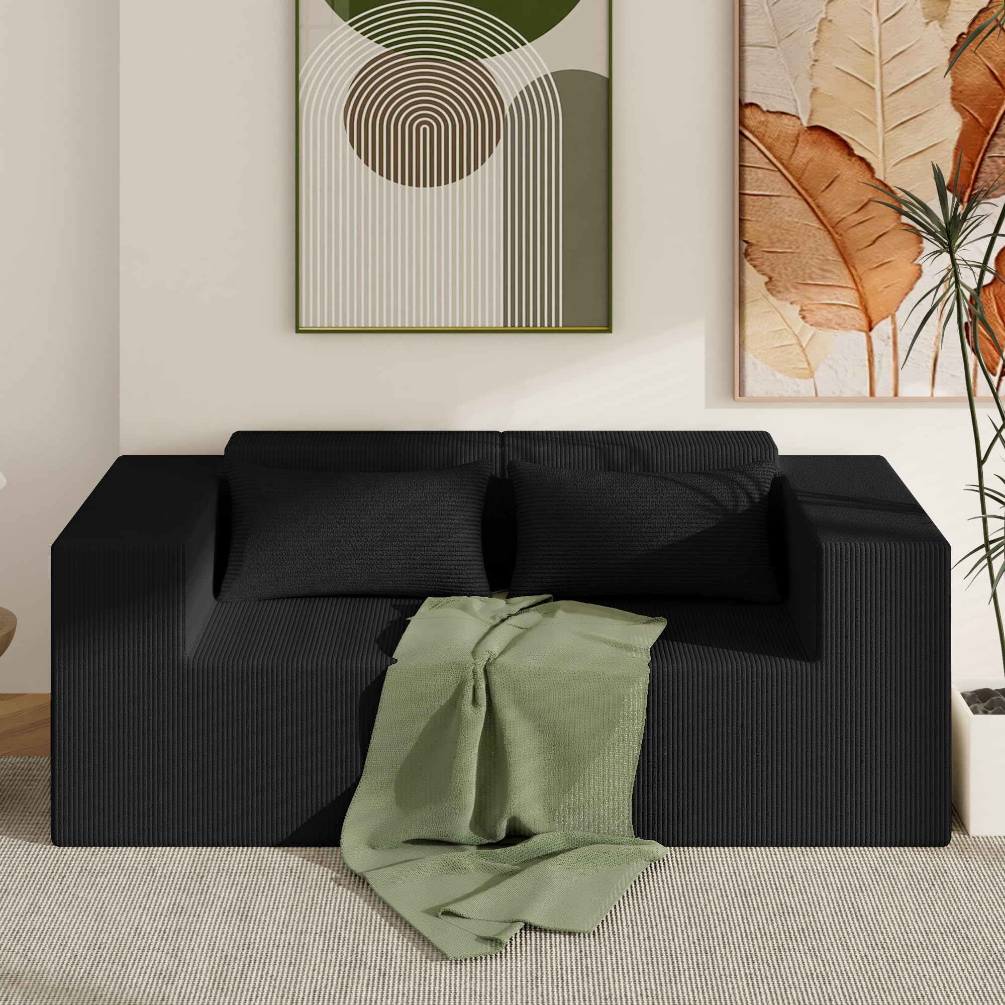 Minimalist Modular Corduroy Cloud Couch Sectional for Modern Living Room - Oversized Boneless Memory Foam Sofa, No Assem