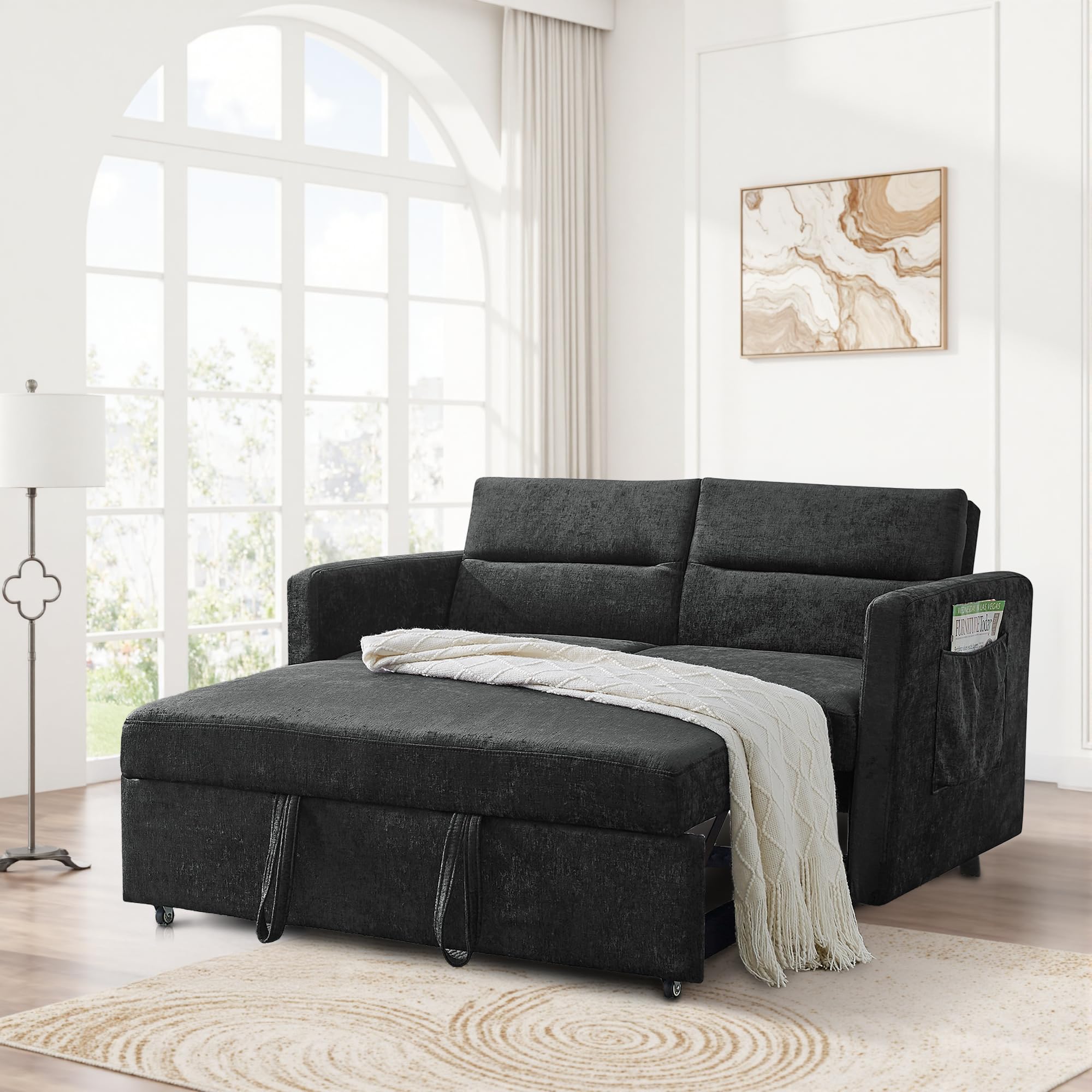 3 in 1 Convertible Sofa Bed for Living Room Apartment
| Adjustable Backrest Pull-Out Sleeper Bed in Black
| Velvet Stor