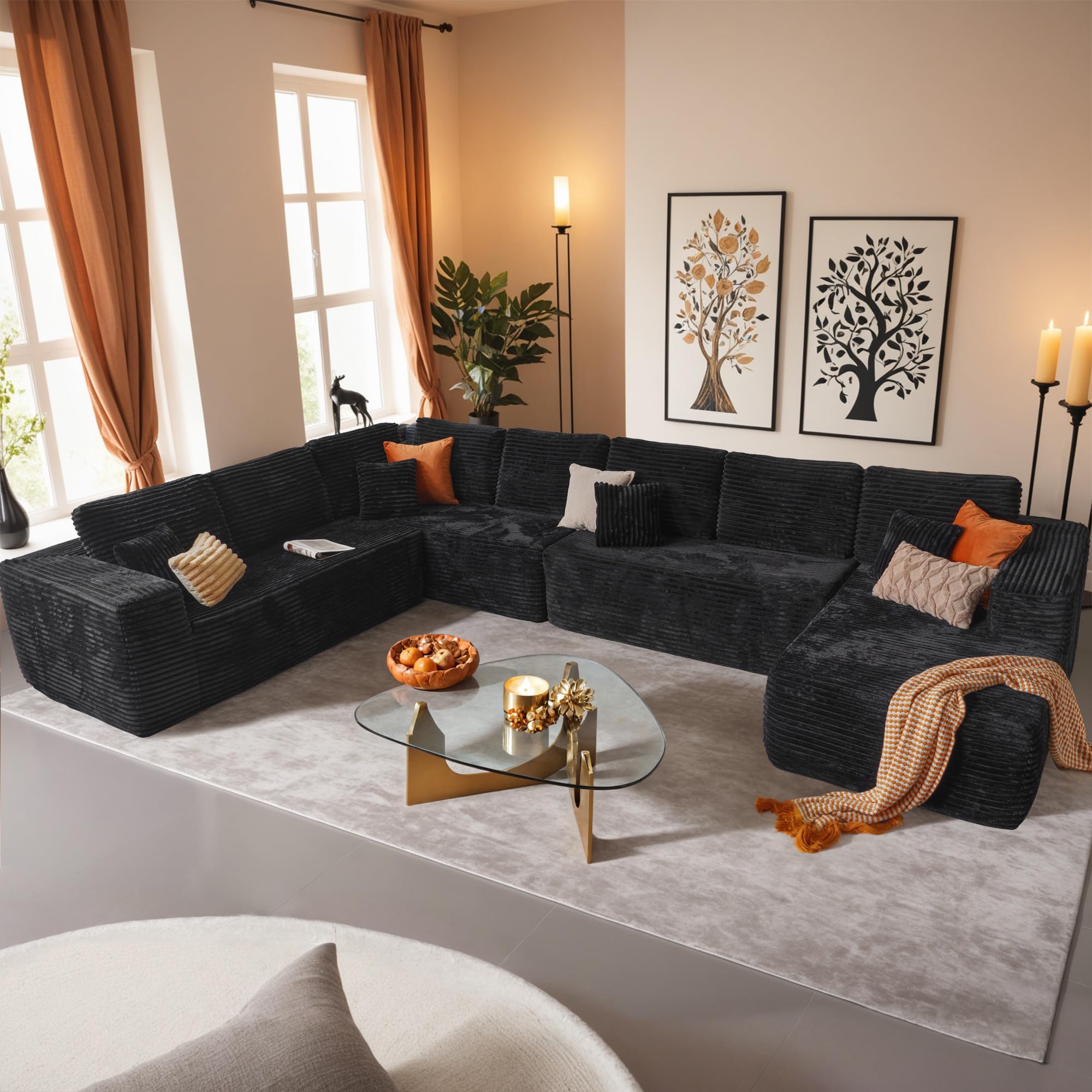 HOOOWOO Cloud Sectional Couches for Living Room, Modular No Assembly, Large U Shaped Plush Corduroy Sofa Set (220X110 In