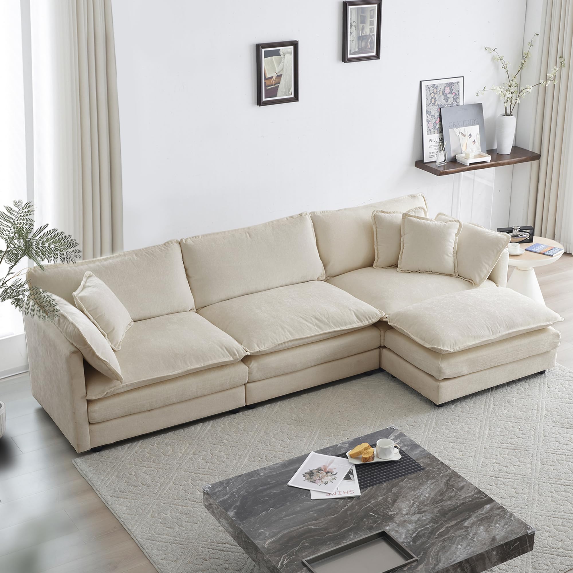 GNIXUU 111.5” Comfy Chenille Cloud Modular Sectional Sofa, L Shaped for Living Room and Apartment(Camel)  
GNIXUU 111.5”