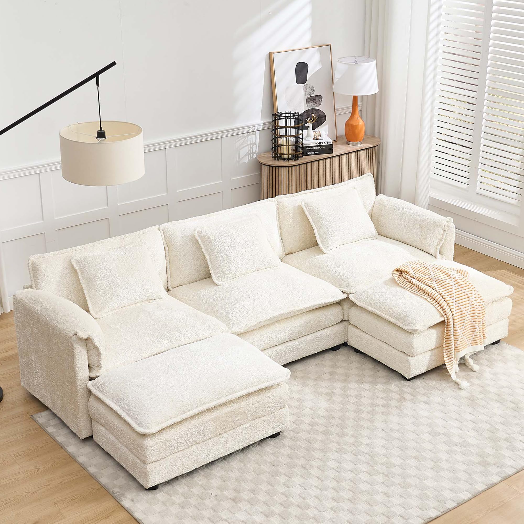 GNIXUU 111" Cloud Modular Sectional Sofa with 2 Ottoman, Beige | Living Room, Bedroom and Apartment | Comfortable Seatin