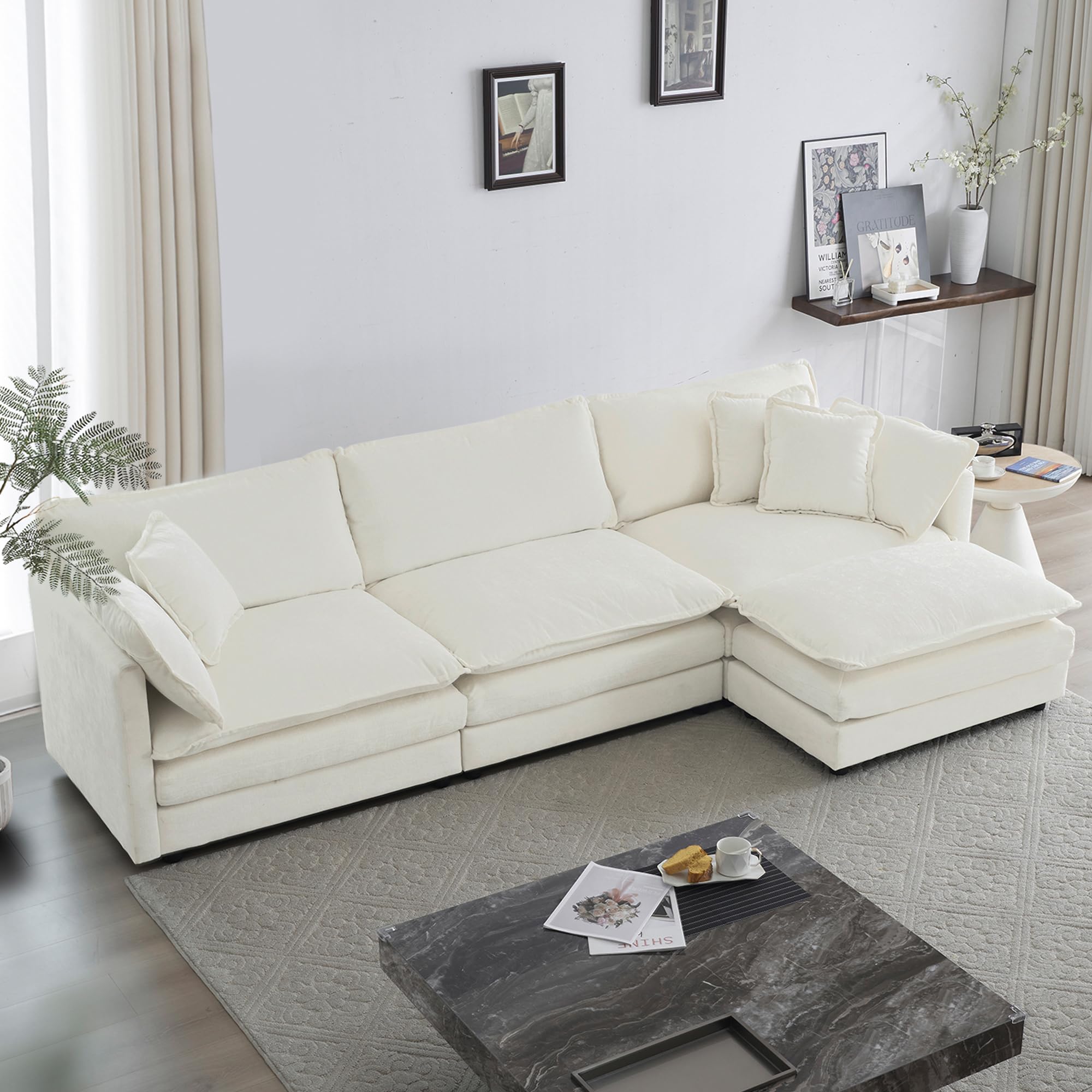 Comfy GNIXUU Beige White Modular Sectional Sofa for Living Room and Office
| Movable Ottoman Comfy GNIXUU 111.5" L Shap