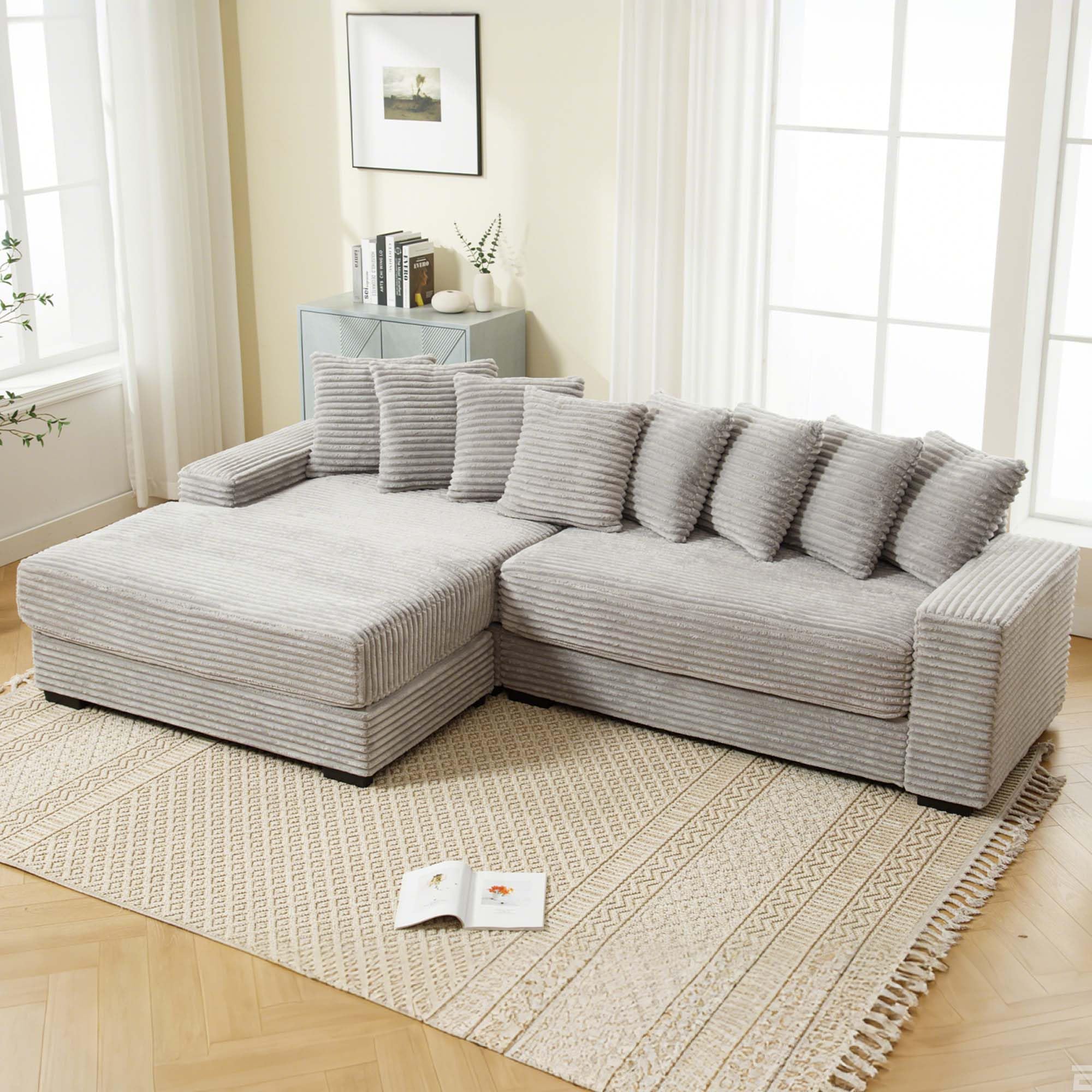 GNIXUU 111" Modern Fluffy Corduroy L-Shaped Couch for Living Room and Office (Gray)  
GNIXUU 111" Deep Seat Corduroy Clo