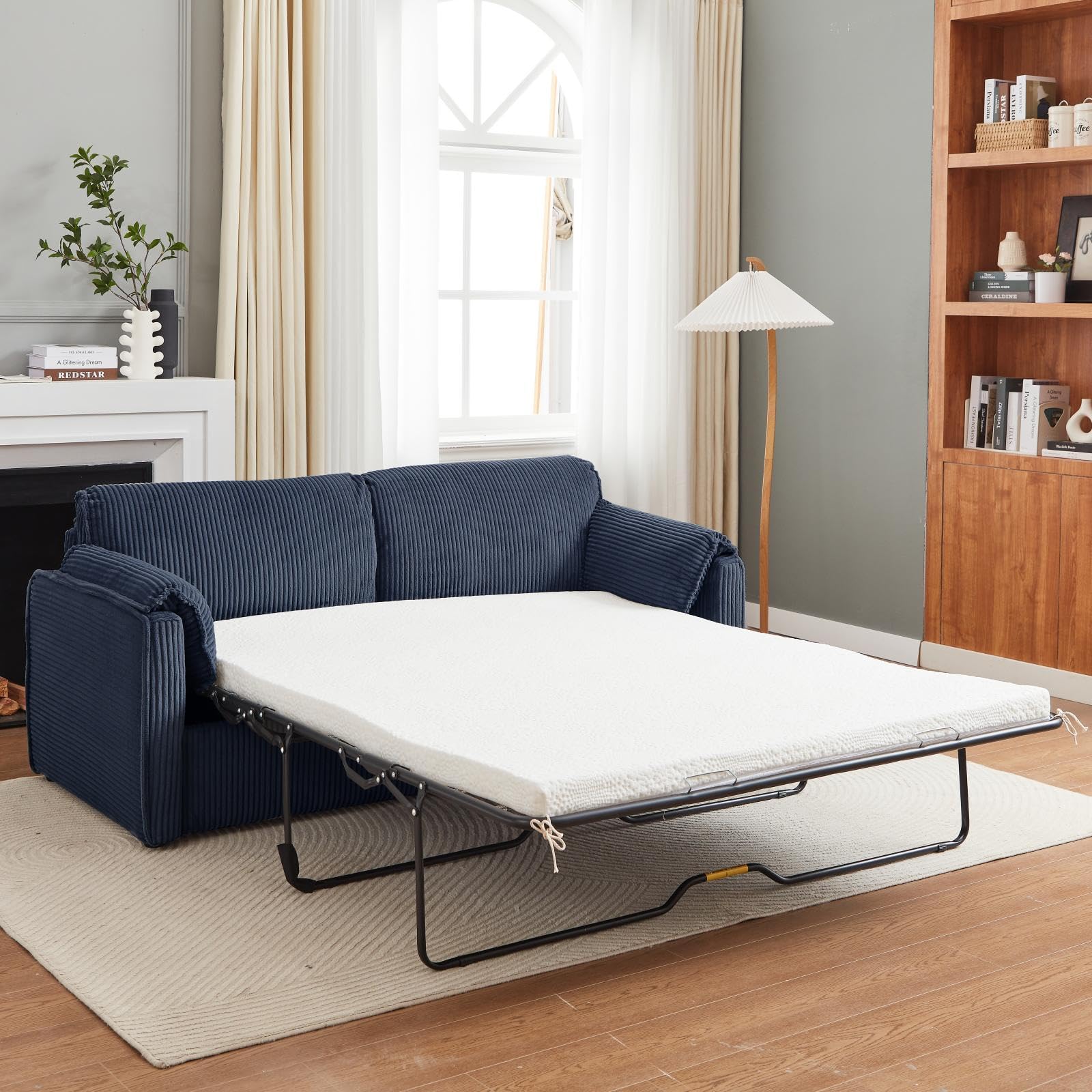 Corduroy Queen Pull Out Sofa Bed for Living Room
| Large Queen Sleeper Sofa Couch with Foam Mattress
| Blue Pull Out Co