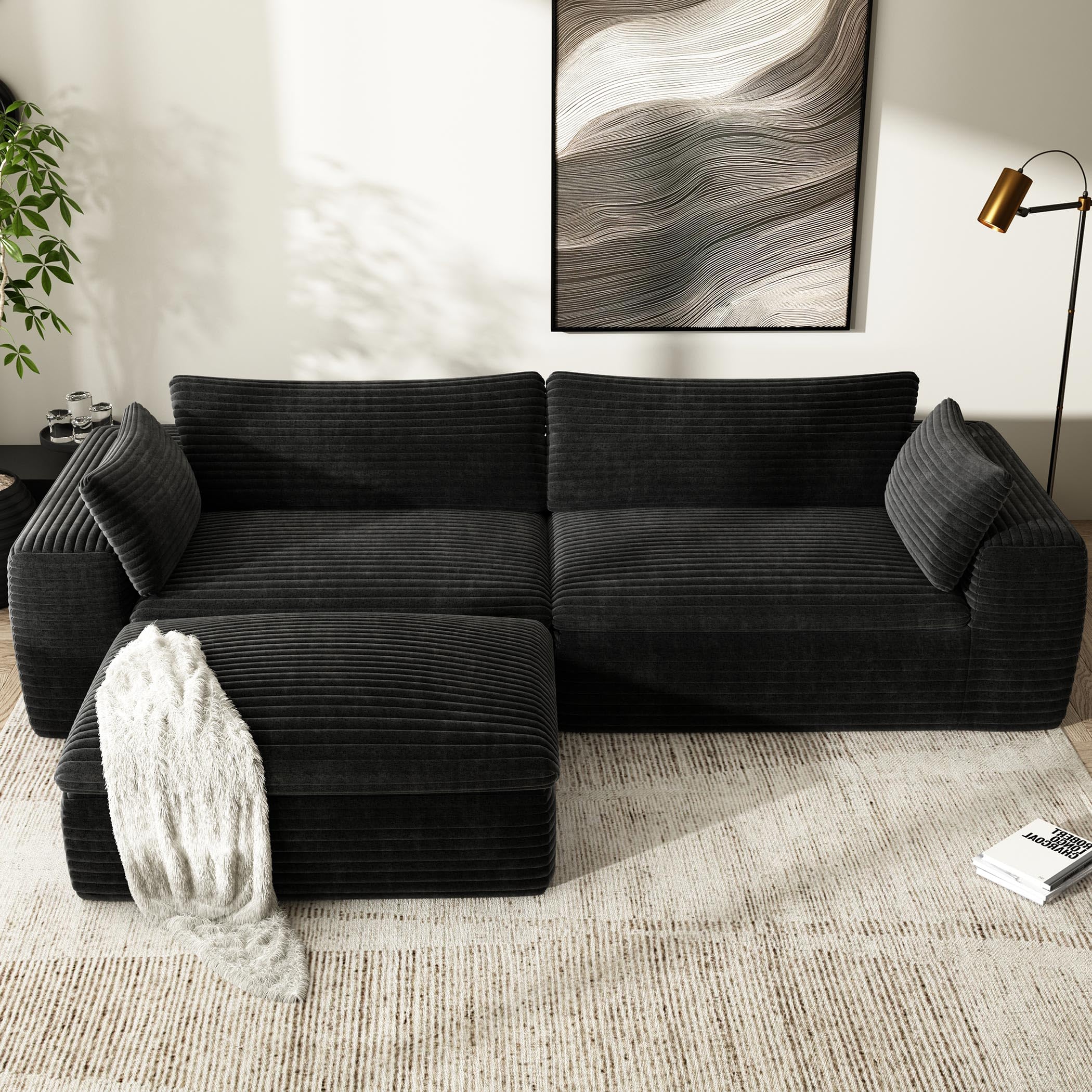 110'' No Assembly Living Room Sectional Couch for Family in Box, 4 Seater Boneless L Shaped Cloud Couch with Ottoman
|