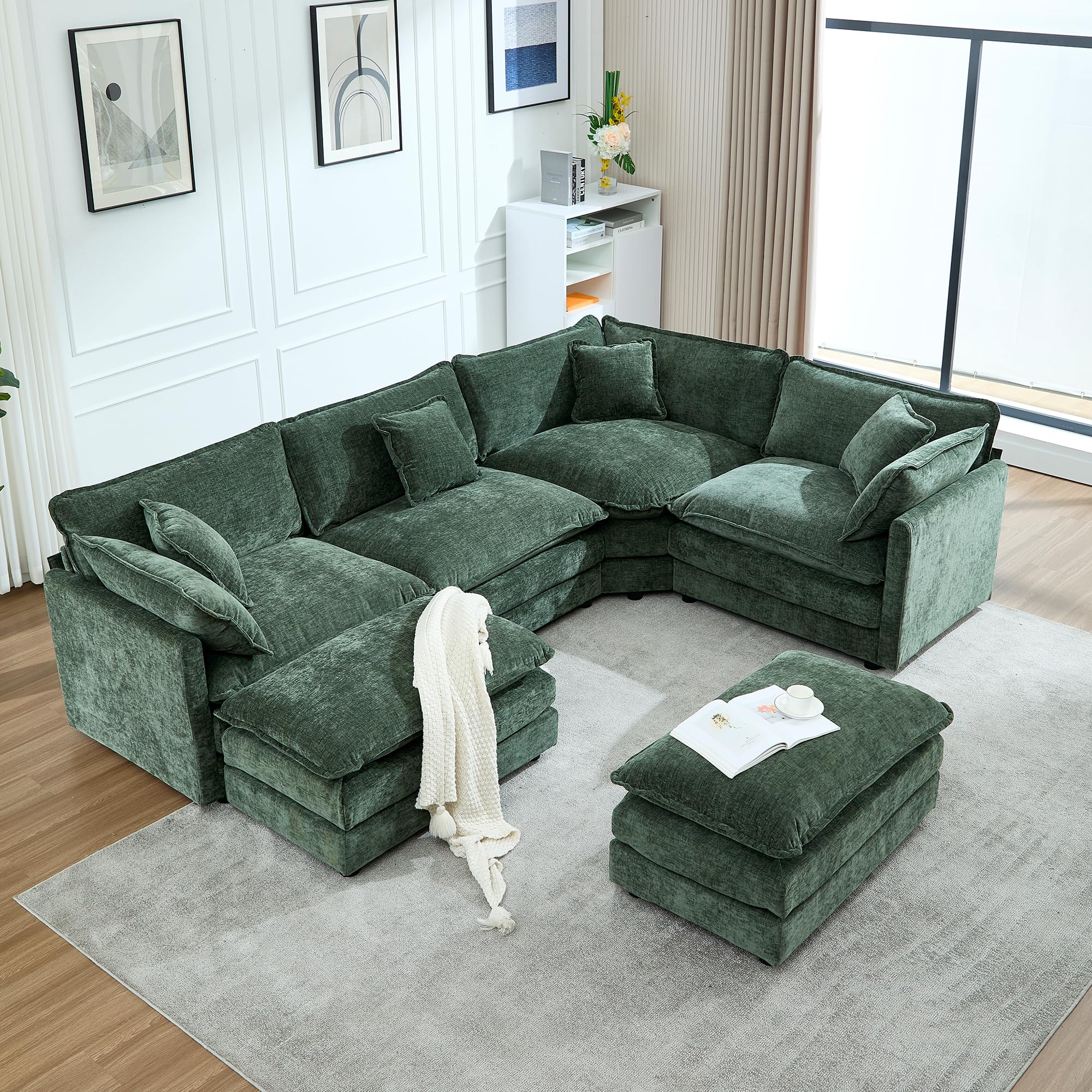 GNIXUU Green Oversized Chenille Modular Sectional Sofa for Living Room 6 Seater
| GNIXUU Green Convertible 6 Seater L S